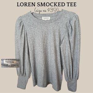 Nation LTD Loren Smocked Long Sleeve Tee in Heather Gray
